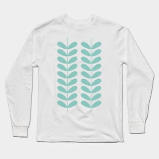 Aqua Blue Retro Flowers Long Sleeve T-Shirt